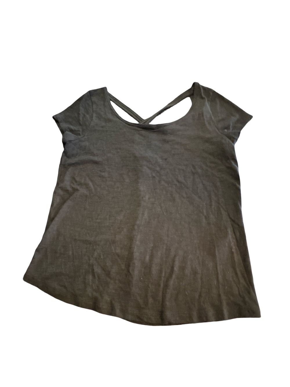 WHBM Black Strappy Cross-Back Short Sleeve Tee - Size L